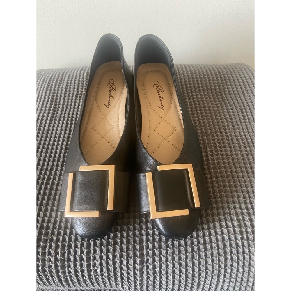Ballet slippers Berhonty black genuine leather flats size 7 US 38 EU